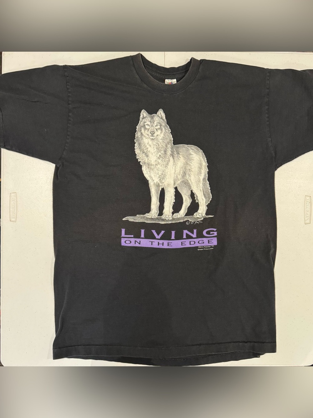 Vintage 1994 Olena Kassian Artist Wolf Living on the Edge t shirt size XXL 2XL
